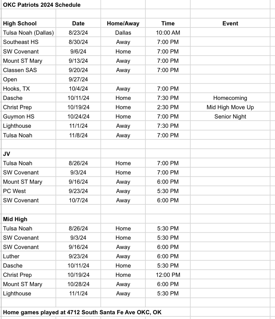 2024 Events Schedule